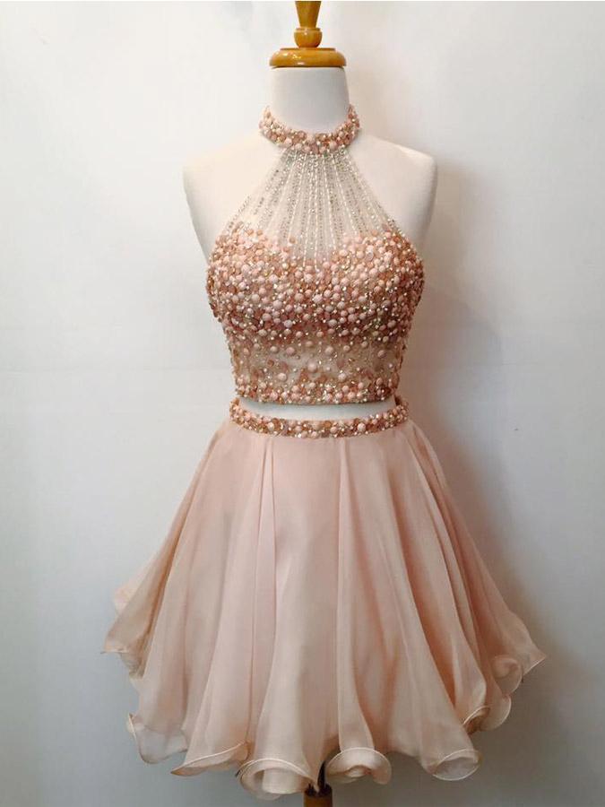 Charming  Two Pieces Beading Short Cheap Homecoming Dresses Online, CM572 - SposaBridal
