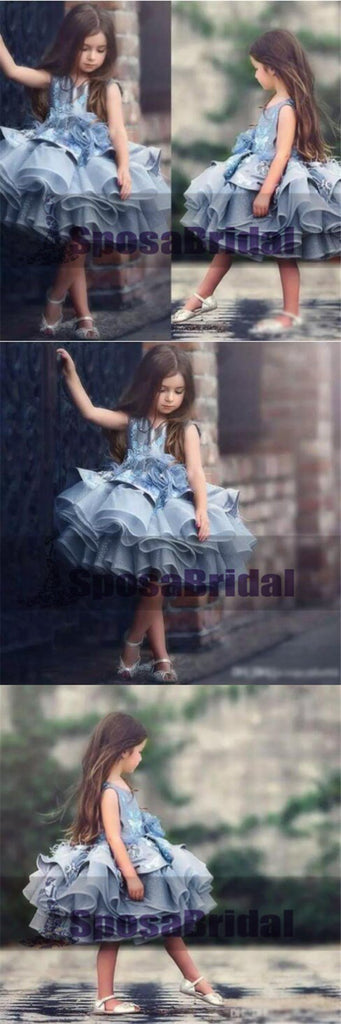 Blue Short Cute Best Sale Soft New Unique Flower Girl Dresses, Popular Little Girl Dresses, FG100 - SposaBridal