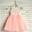 Pink Top Lace Sleeveless Lovely Short Soft Flower Girl Dresses, Junior Bridesmaid Dresses, FG086