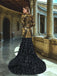 Luxurious Long Sleeves V-neck Gold Lace Black-rose Trumpet Mermaid  Long Prom Dress, PD3575