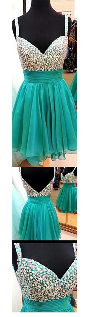 Short green mismatched spaghetti strap sparkly sexy homecoming prom dress,BD0064