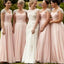 Cap Sleeve Blush Pink Chiffon Formal A Line Floor-Length Cheap Bridesmaid Dresses, WG85