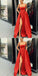 A-Line Custom Elegant Spaghetti Straps  Sweep Train Split Front Red Prom Dresses with Belt, PD0940 - SposaBridal