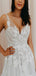 Sexy Boho A-line V-Neck Lace Long Wedding Dresses, WD0614