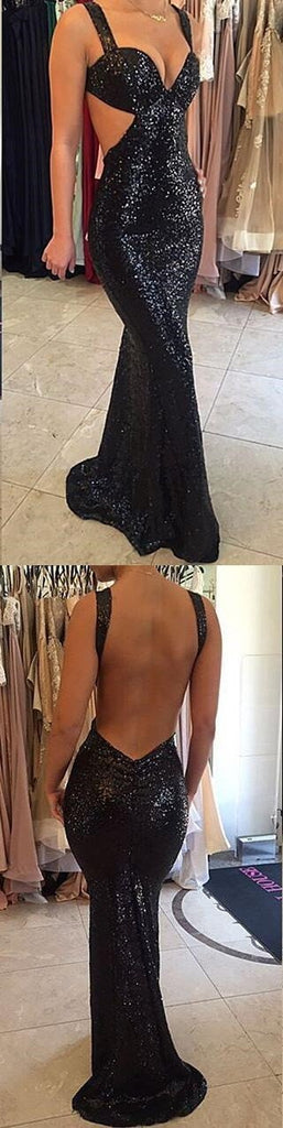 Black Sequined Sparkle Sexy Backless Party Cocktail Evening Long Prom Dresses Online,PD0200 - SposaBridal