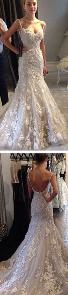 Spaghetti Straps Open Back Tulle Lace Custom Party Long Prom Dresses Online,PD0085