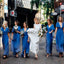 Blue Cheap Short Sleeves Beach Modest Bridesmaid Dresses WG793