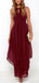 Burgundy Chiffon Cheap Side-slit Jewel-neck Flowy Long Bridesmaid Dresses, PD218