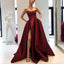 Burgundy Strapless A-line Cheap Side-slit Long Prom Dresses, PD0787