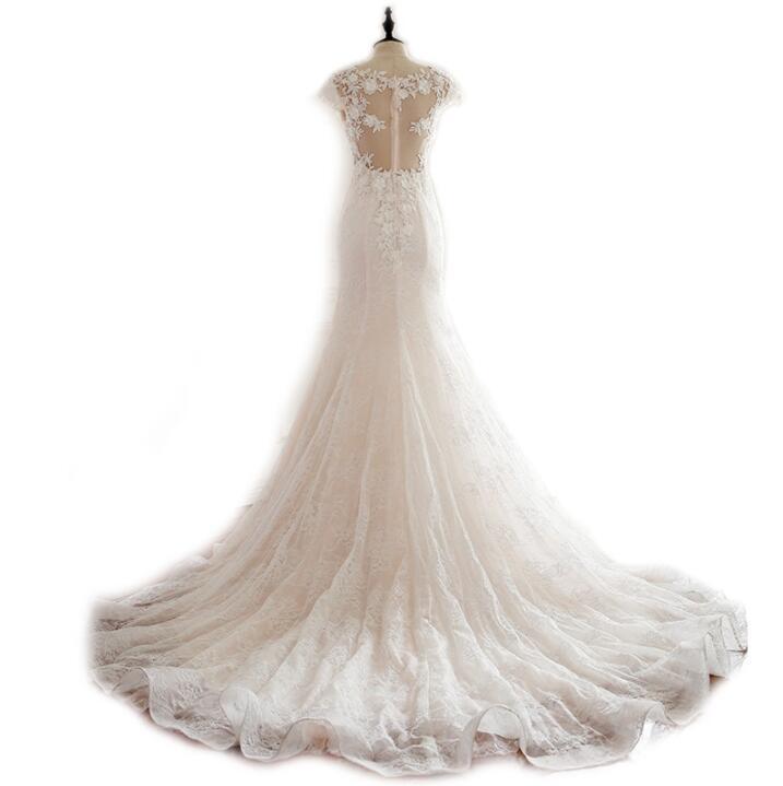 Cap Sleeves Trumpet Sexy Wedding Dresses, High Quality Handmade Bridal Gown with Train , WD0271 - SposaBridal