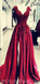 Chamring Split Side Floor Length V-Neck Burgundy Prom Dresses with Appliques Flower ,PD1101