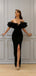 Sexy Black Off-shoulder Side-slit Mermaid Long Prom Dresses With Slit, PD1285