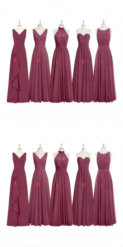 Cheap Formal Elegant Chiffon Mismatched Soft Modest  Floor-Length Bridesmaid Dresses, WG12 - SposaBridal
