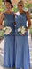 Dusty Blue Unique Simple Long Mermaid Bridesmaid Dresses WG831