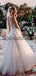 Elegant A-Line V Neck Tulle Long Beach Wedding Dresses With Appliques WD0541