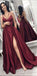 Elegant A-line Burgundy Simple Cheap Satin Prom Dresses, evening dresses, PD0996
