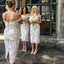 Full Lace Cheap  Mermaid Sexy Off Shoulder Short Ivory Lace Bridesmaid Dress with Slit , WG283