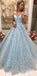 Gorgeous Custom Made New Arrival Light Blue Lace Ball Gown, Off Shoulder Prom Dresses, Formal Evening Dress, PD1312