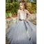 Junior A-Line Strapless Floor-Length Light Grey Tulle  Lovely New Flower Girl Dresses, FG124
