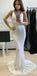 Long Ivory Sparkly ELegant Formal Sheath V-Neck Backless Sweep Train Sequined Prom Dresses, PD1274