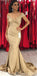 Long Mermaid Modest Elegant Unique Cheap Prom Dresses, Off Shoulder  Gold Bridesmaid Dresses ,PD1166
