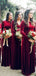Long Sleeves V-Neck Red Mermaid Popular Modest Cheap Bridesmaid Dresses WG631