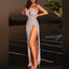 Mermaid Deep V Sexy Sleeveless Sequin High Split Modest Prom Dresses PD2042