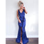 Mermaid Cheap Long V-Neck Floor-Length Royal Blue Prom Dresses with Sash Split,PD1237