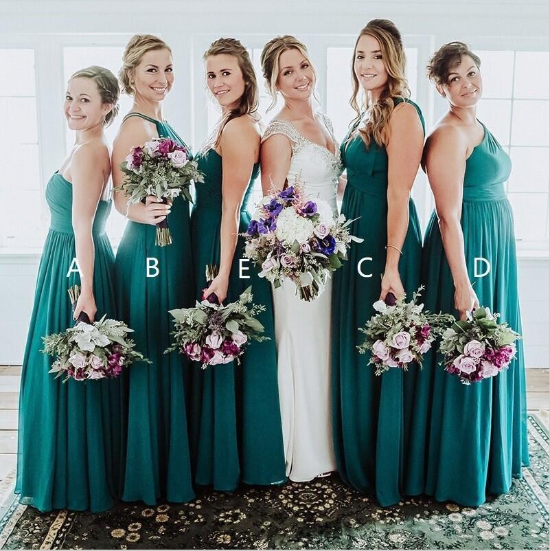Chiffon Mismatched Affordable Hot Sale Floor-Length Turquoise Bridesmaid Dresses, WG289