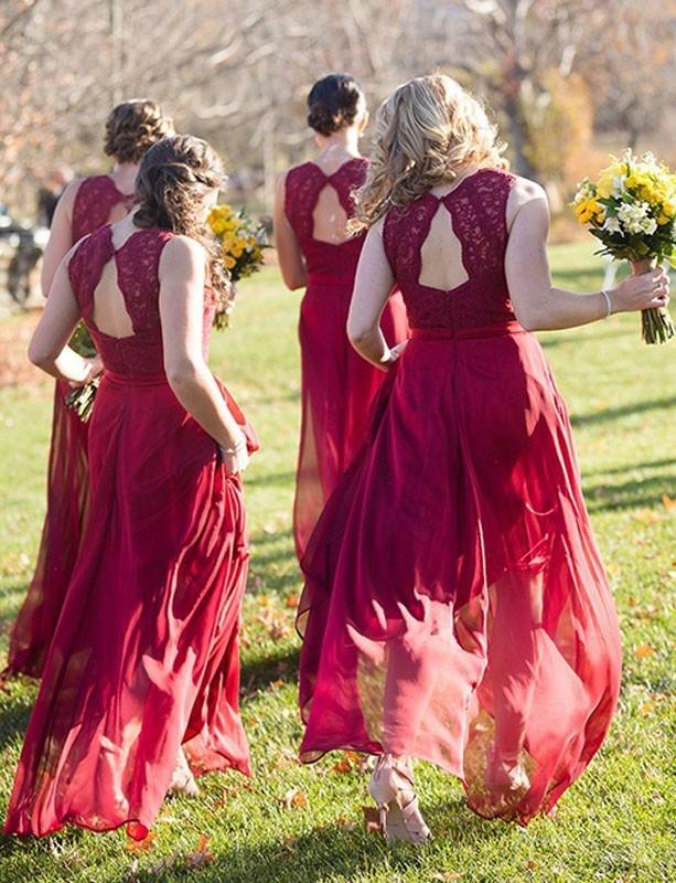 New Sexy Red Wedding Party Dress,Lace Bridesmaid Dress, Red Chiffon Bridesmaid Dresses, High Quality Party Dresses , WG252