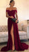 Emerald and Burgundy Lace Top Off Shoulder Side-slit A-line Prom Dresses, PD0692