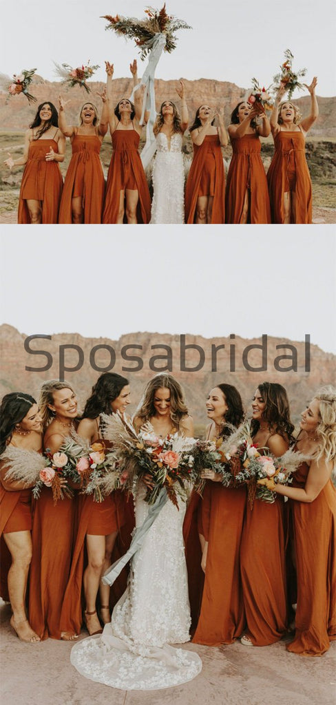 Orange Saghetti Straps Simple Unique Fall Summer Bridesmaid Dresses WG665