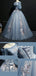Elegant Blue Victorian Style Lace A-line Pleats Long Tulle Prom Dress, PD00076