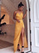 Charming V-neck Spaghetti Strap Yellow Long Prom Dresses Side-slit, PD0993