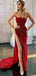 Sexy Sparkly Long Strapless Side-slit Red Mermaid Prom Dresses, PD2388