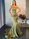 Sexy Spaghett Strap Square Neck Light Olive Green Mermaid Long Prom Dress, PD3107