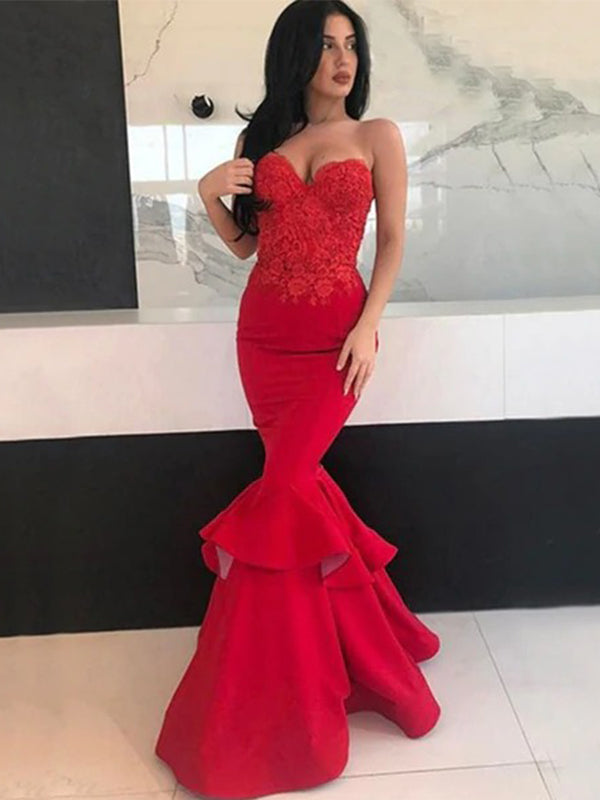 Sexy Red Strapless Sweetheart Mermaid Trumpet Long Prom Dress, PD3207