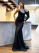 Black Elegant One-shoulder Bow Tie Mermaid Long Prom Dress, PD3473