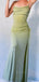 Lime Green Spaghetti Straps Pleats Sparkly Stretchy Size-slit Long Mermaid Prom Dress, PD3517