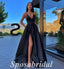 Sexy Satin Spaghetti Straps V-Neck Sleeveless Side Slit A-Line Long Prom Dresses,PD3692