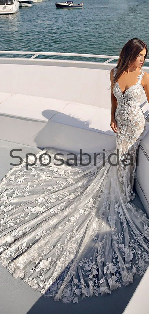 Princess Mermaid Lace Long Beach Country Wedding Dresses WD0582