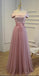 Long Off Shoulder Tulle with Lace Appliques Prom Dresses, Formal Bridesmaid Dresses , PD0347