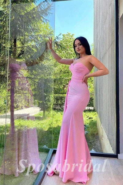 Sexy Jersey Sweetheart Sleeveless Mermaid Long Prom Dresses With Trailing PD3629