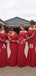 Red Lace Mermaid Long Sleeves Mismatched Long Wedding Bridesmaid Dresses , WG257