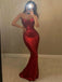 Red Sexy Sweetheart Strapless Mermaid Long Sequin Simple Prom Dress, PD3537
