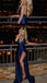 Royal Blue & Emerald Green V Neck Side Slit Stunning Sexy Prom Dress, PD00300