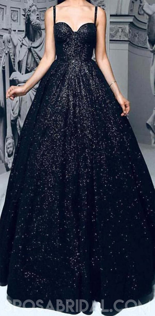 Sequin Sparkly Shinning Black A-Line  Elegant Formal Prom Dresses, Long Pretty Prom Gown, PD1177