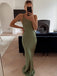 Sexy One-shoulder Spaghetti Strap Sage Green Cheap Mermaid Long Bridesmiad Dresses, WG761