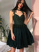 Sexy V-neck Spaghetti Strap Lace Top Dark Green A-line Short Homecoming Dresses, BD0231