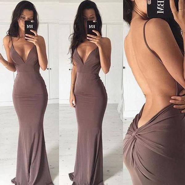 Sexy Backless Floor Length MermaidSexy V Neck Party Prom Dresses, Evening Dresses, PD1040